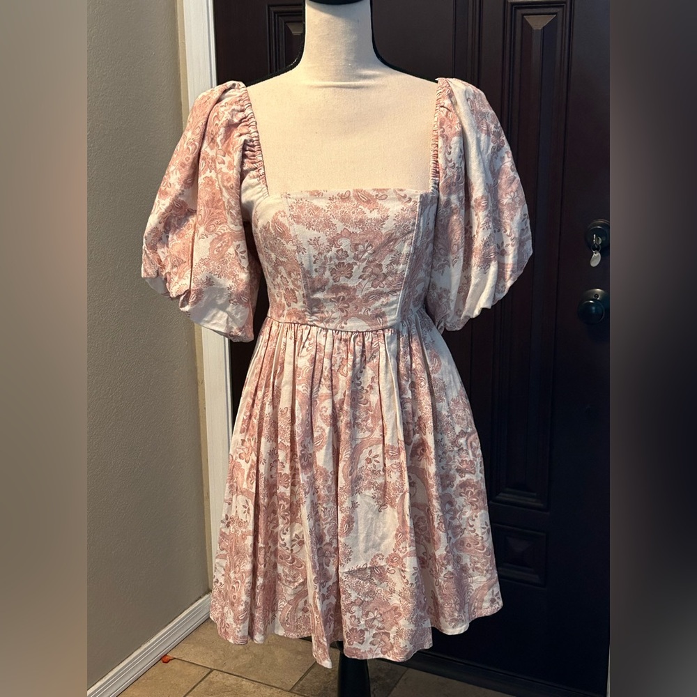 Avec Les Filles Women's Print Puff Sleeve Linen Blend Minidress - Picture 5 of 9